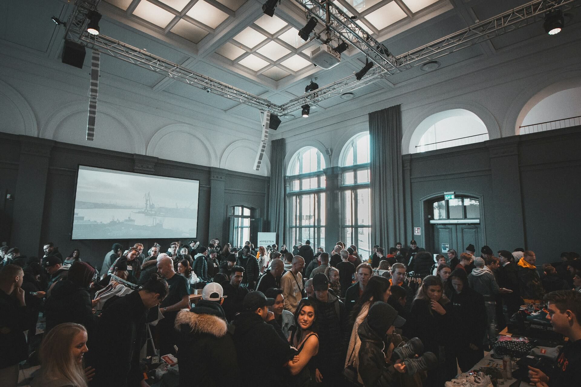 Crowd mingling at a conference
